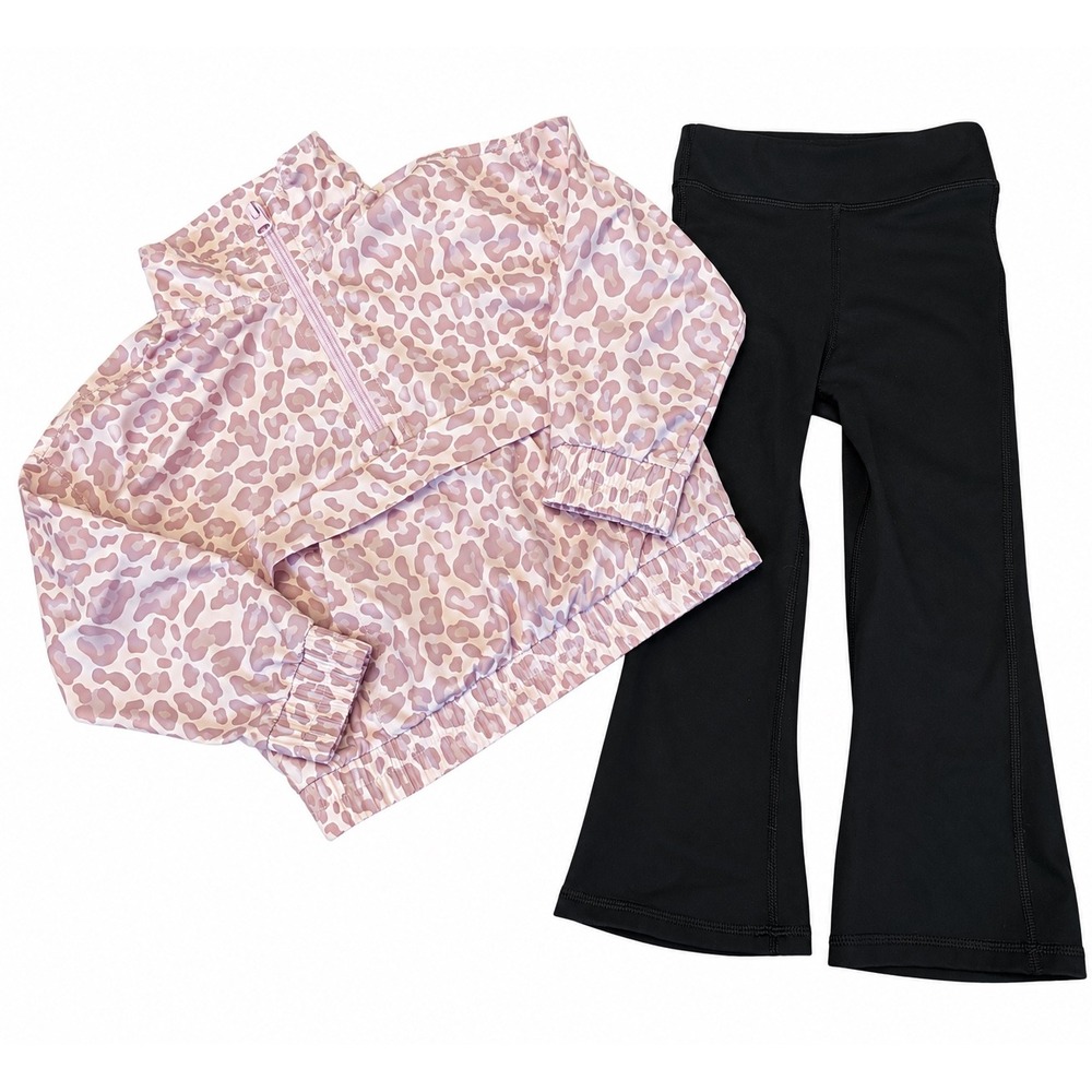 90 Degree Reflex Toddler Girls 3T Outfit Leopard Windbreaker Black Flare Pants